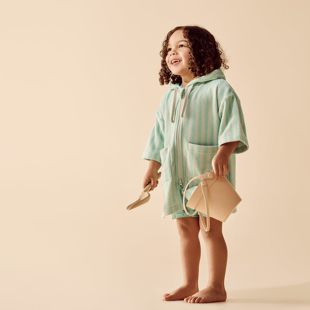 Seafoam Stripe Organic Terry Hooded Towel