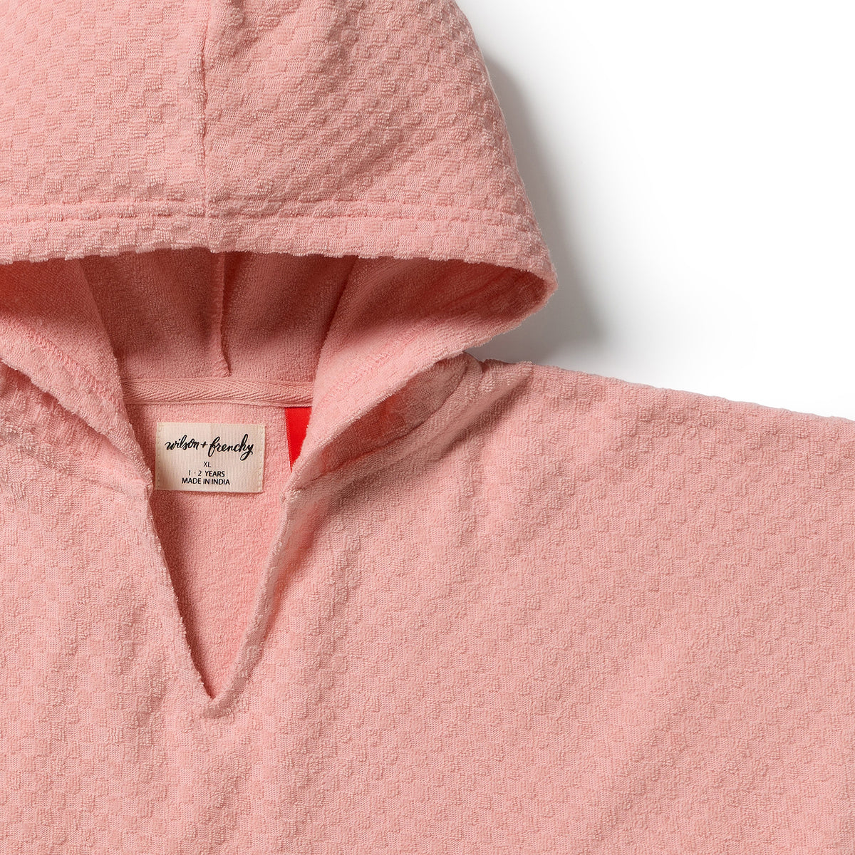 Petal Pink Check Organic Terry Hooded Poncho