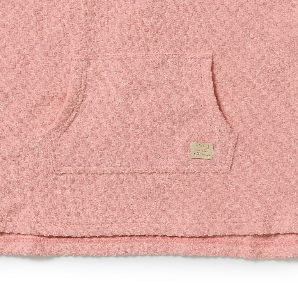 Petal Pink Check Organic Terry Hooded Poncho