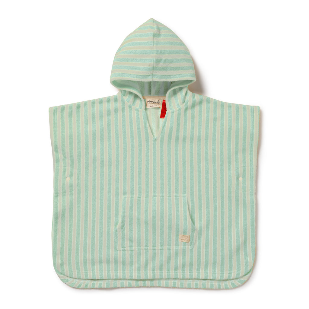 Seafoam Stripe Organic Terry Hooded Poncho