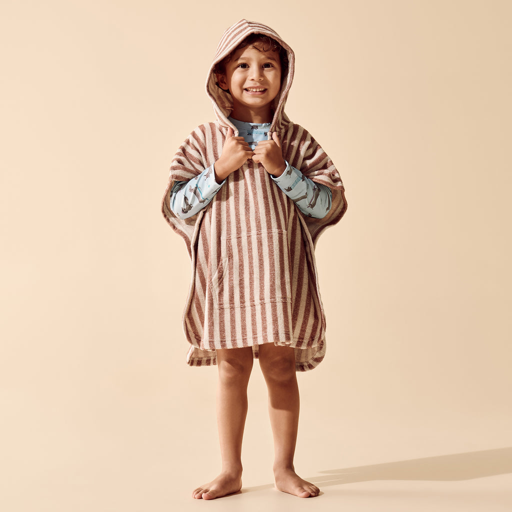 Cherry Cola Stripe Organic Terry Hooded Poncho