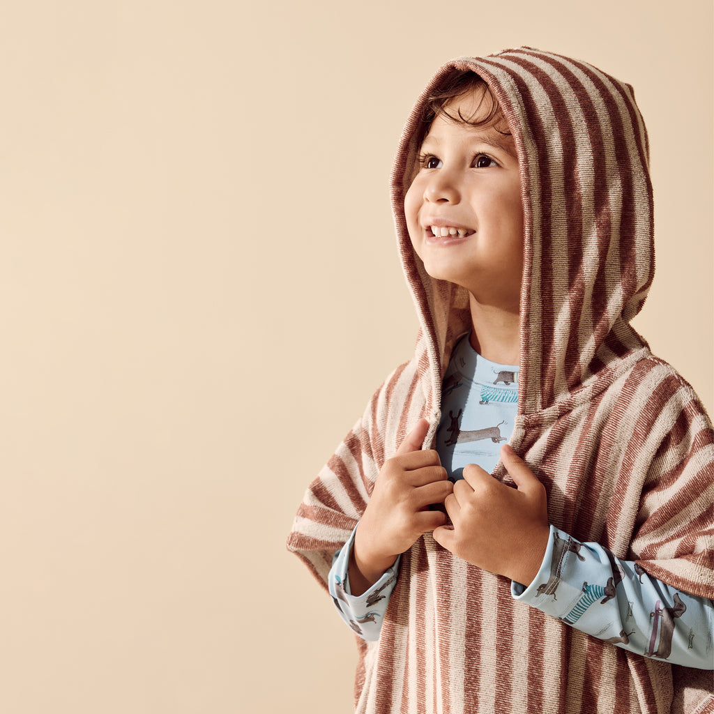 Cherry Cola Stripe Organic Terry Hooded Poncho