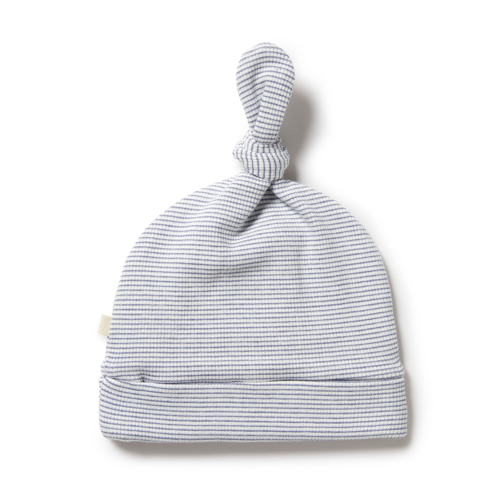Organic Stripe Rib Knot Hat Rain Drop
