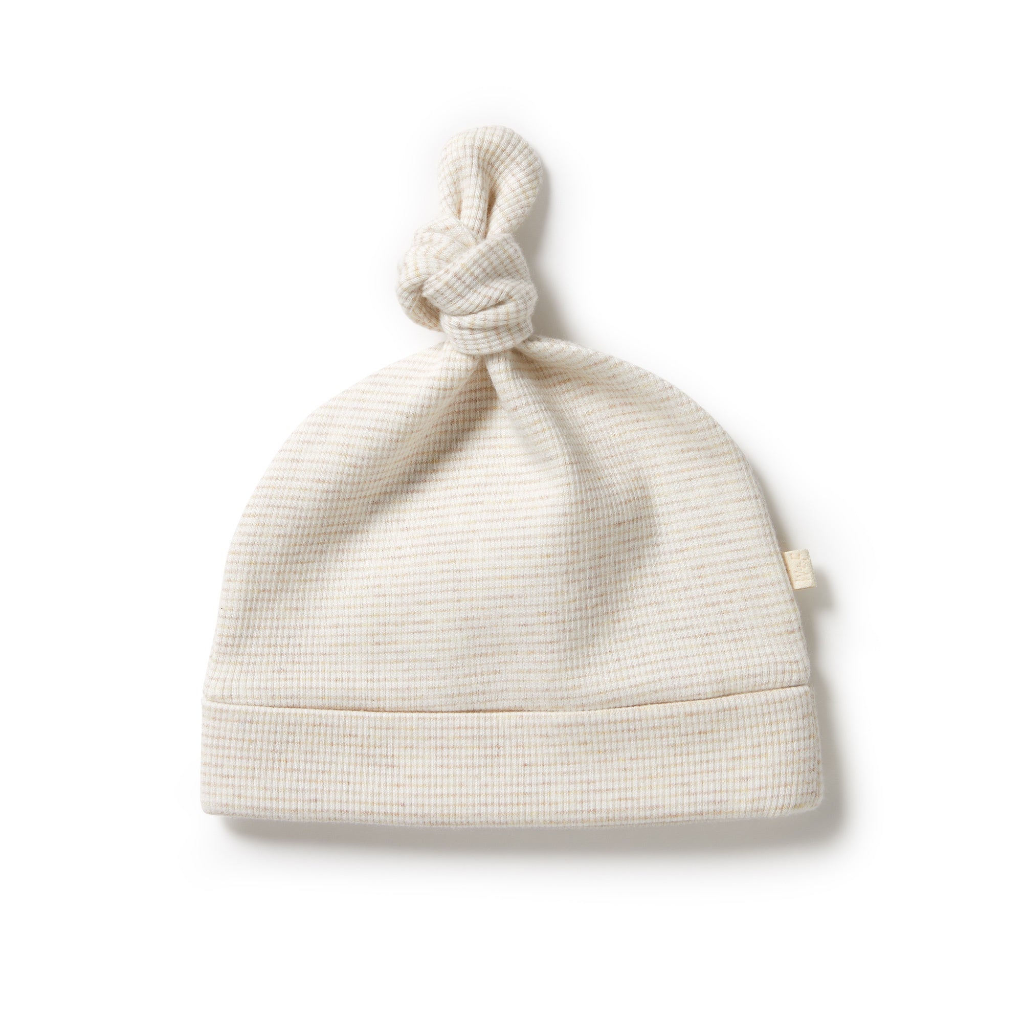 Organic Stripe Rib Knot Hat Oatmeal