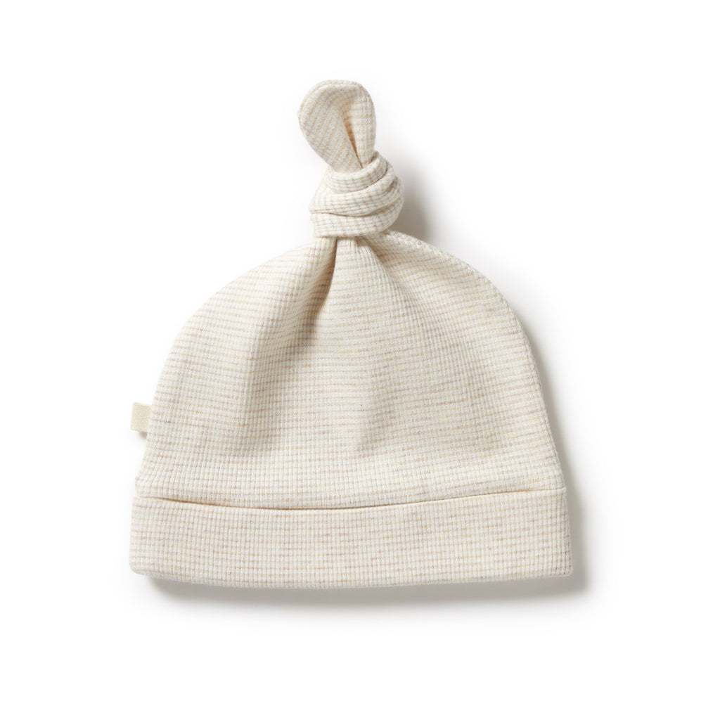 Organic Stripe Rib Knot Hat Oatmeal