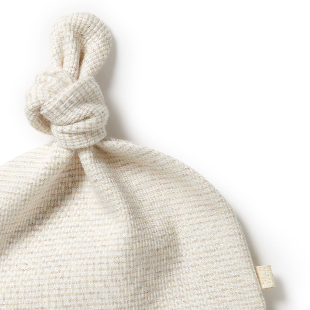 Organic Stripe Rib Knot Hat Oatmeal