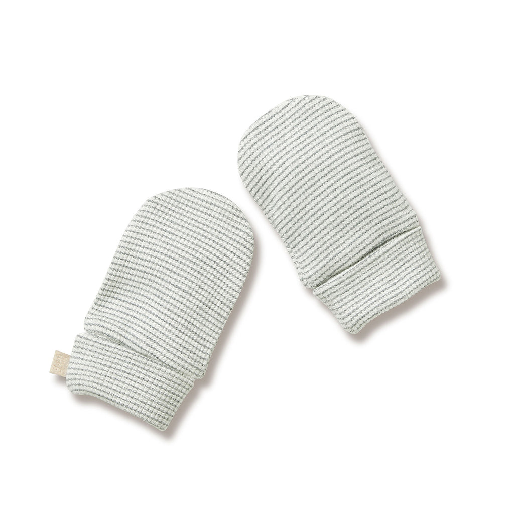 Organic Stripe Rib Mittens Fern