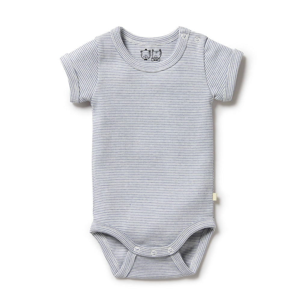 Organic Stripe Rib Bodysuit Rain Drop