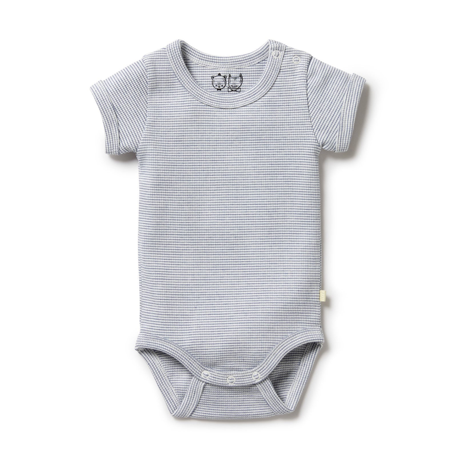 Organic Stripe Rib Bodysuit Rain Drop