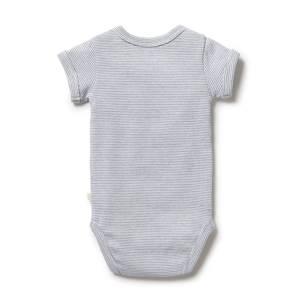 Organic Stripe Rib Bodysuit Rain Drop