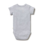 Organic Stripe Rib Bodysuit Rain Drop
