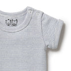 Organic Stripe Rib Bodysuit - Rain Drop