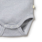 Organic Stripe Rib Bodysuit - Rain Drop