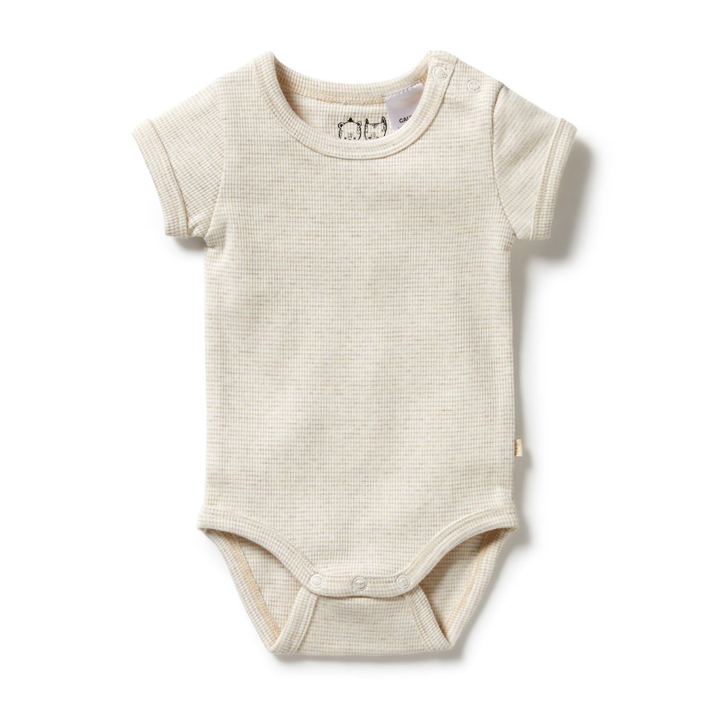 Organic Stripe Rib Bodysuit Oatmeal