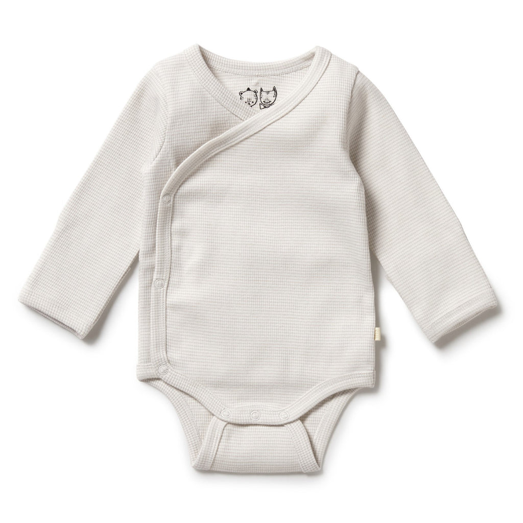 Organic Stripe Rib Kimono Bodysuit Clay