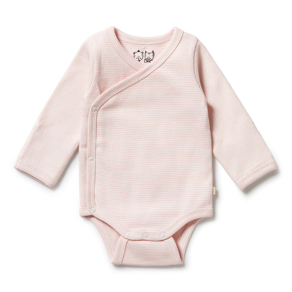 Organic Stripe Rib Kimono Bodysuit Cantaloupe