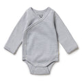 Organic Stripe Rib Kimono Bodysuit Rain Drop