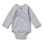 Organic Stripe Rib Kimono Bodysuit Rain Drop