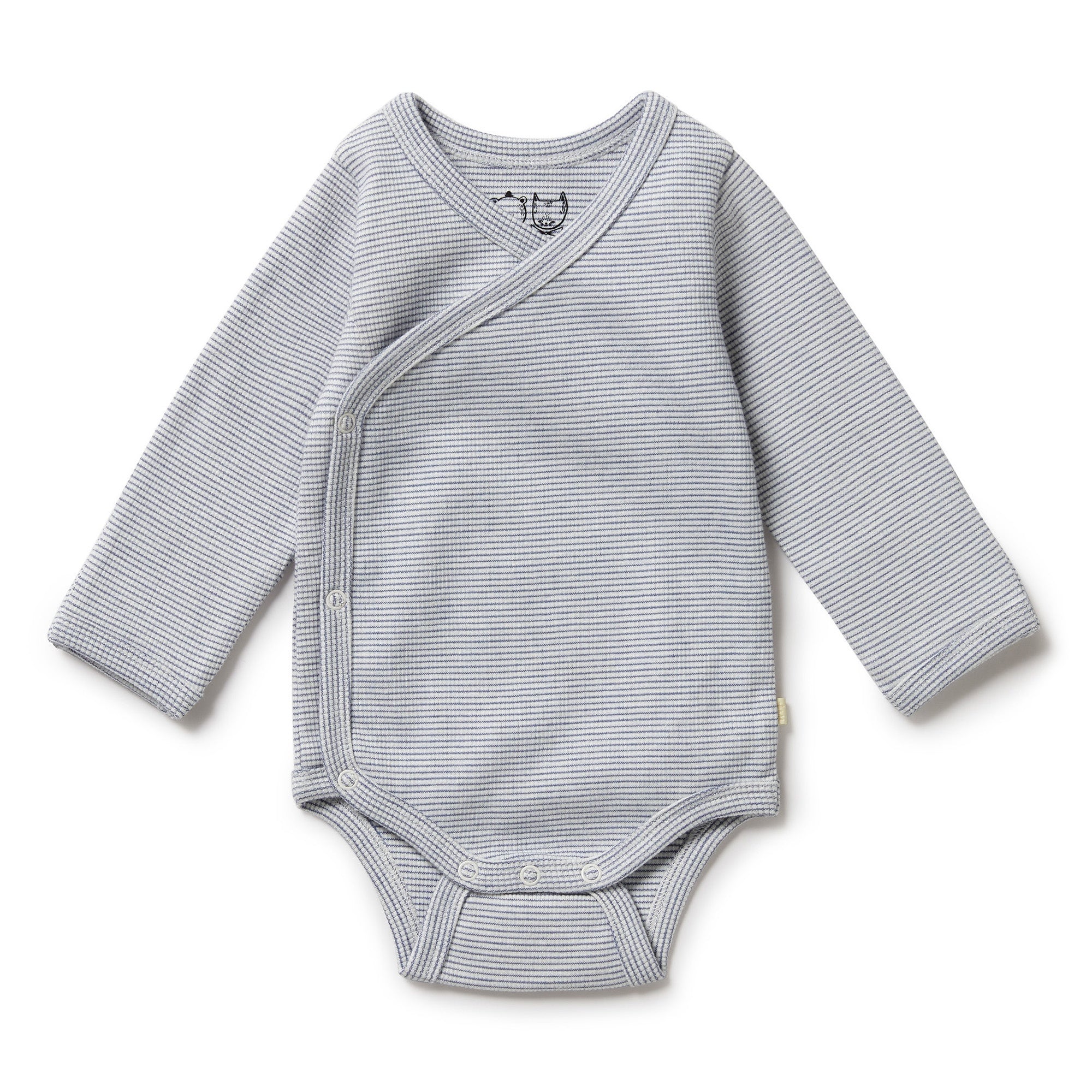 Organic Stripe Rib Kimono Bodysuit Rain Drop