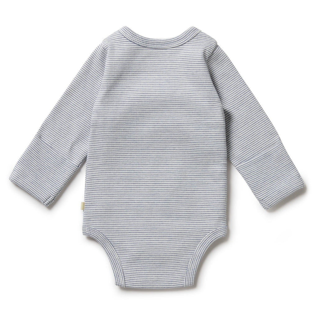 Organic Stripe Rib Kimono Bodysuit Rain Drop