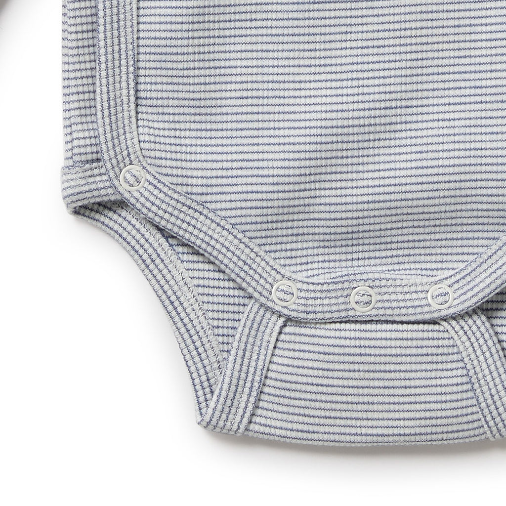 Organic Stripe Rib Kimono Bodysuit Rain Drop