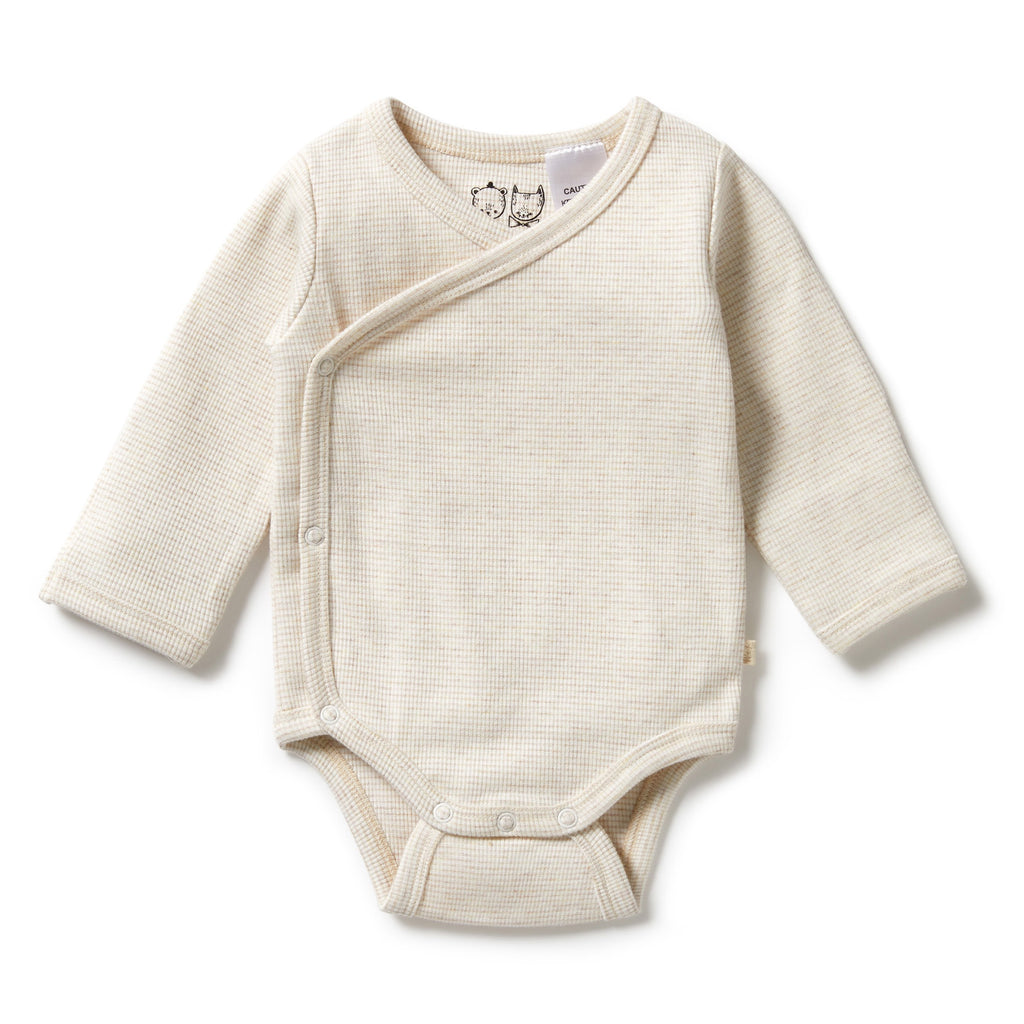 Organic Stripe Rib Kimono Bodysuit Oatmeal