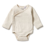 Organic Stripe Rib Kimono Bodysuit Oatmeal