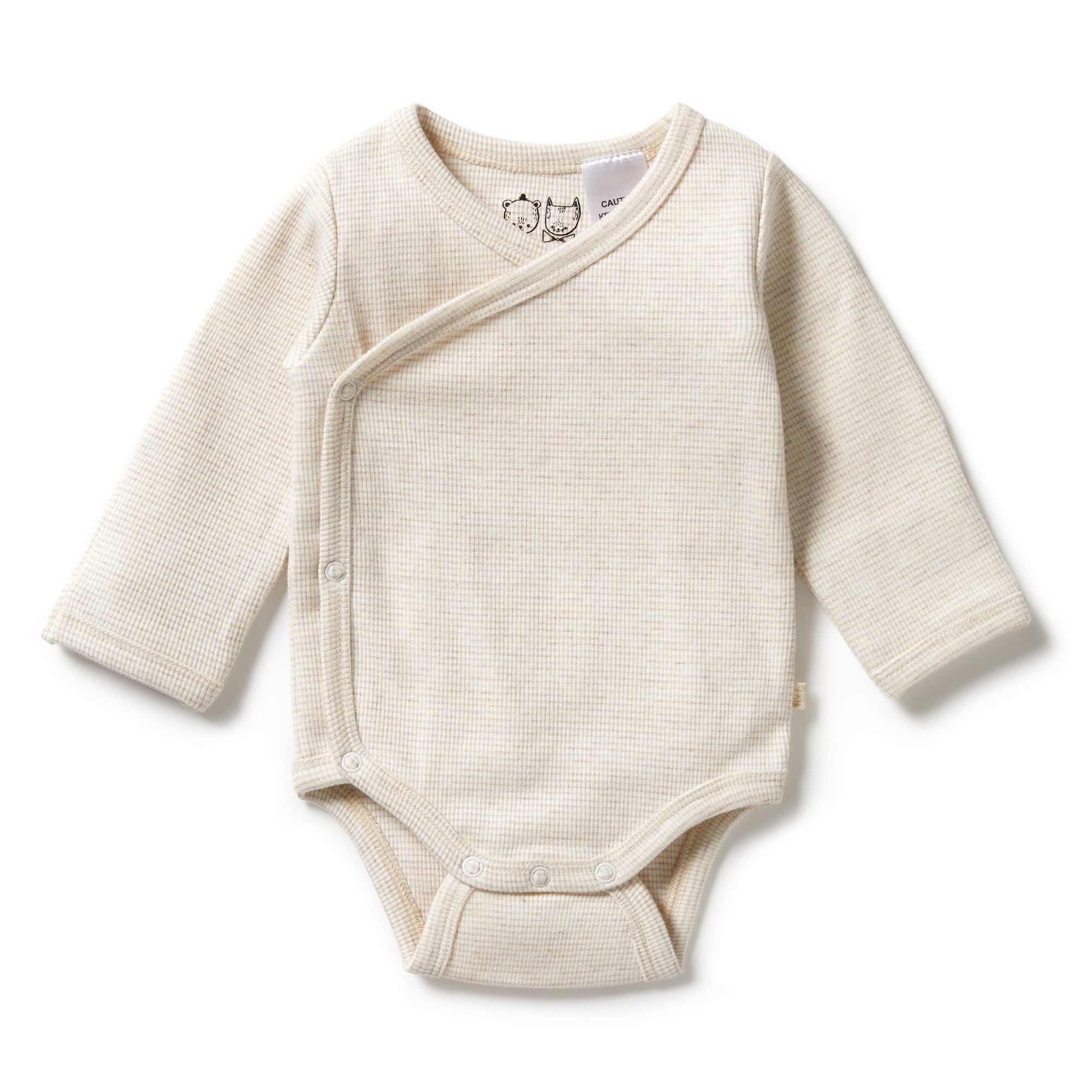 Organic Stripe Rib Kimono Bodysuit Oatmeal
