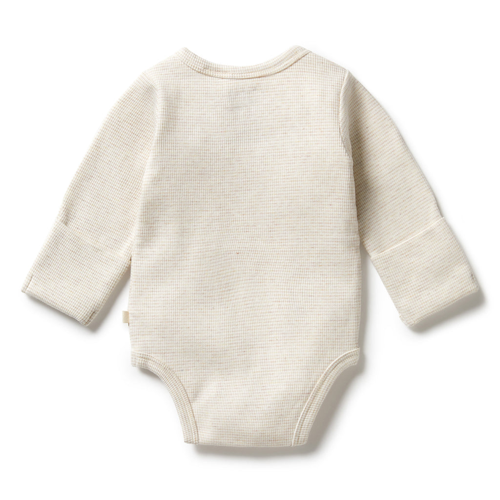 Organic Stripe Rib Kimono Bodysuit Oatmeal