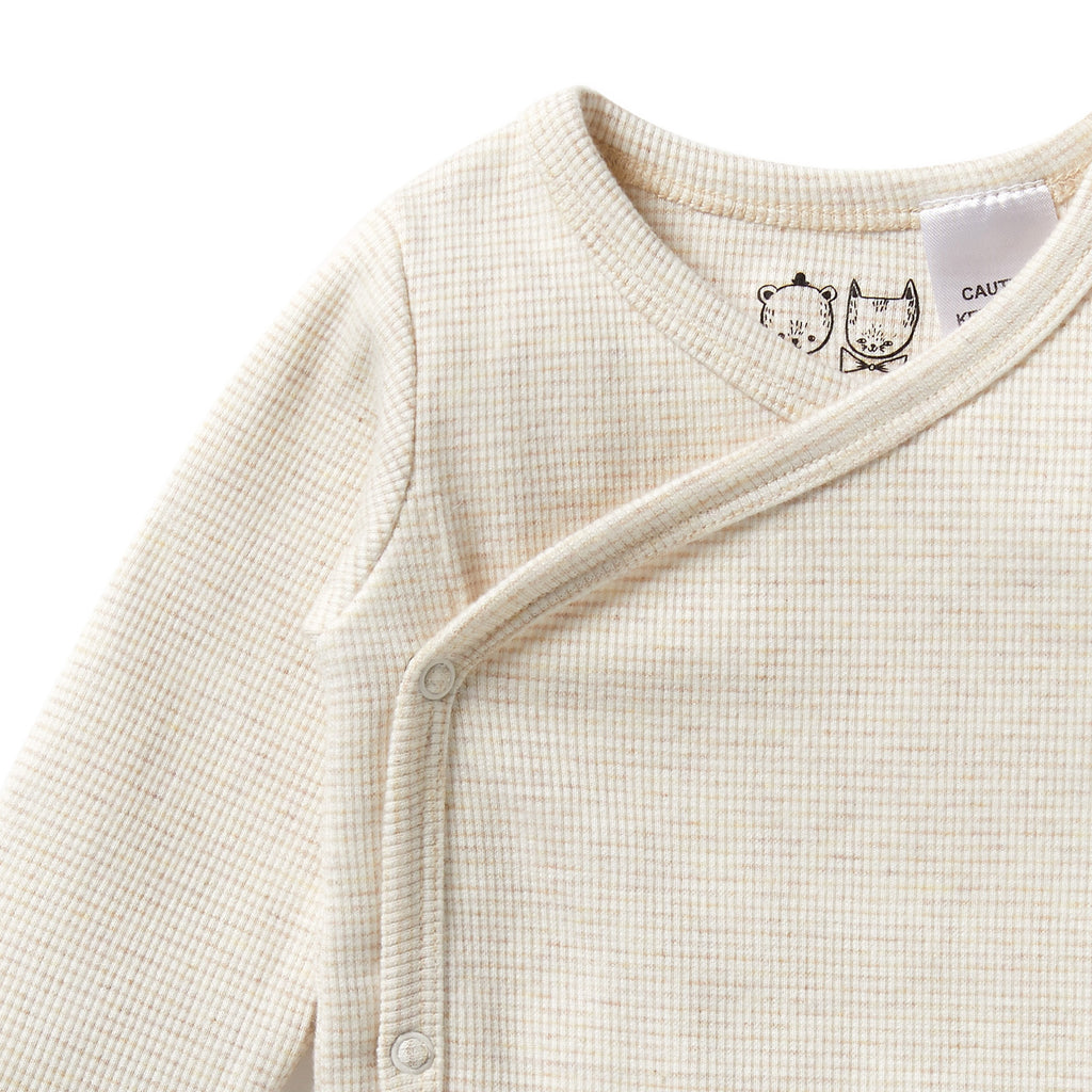 Organic Stripe Rib Kimono Bodysuit Oatmeal