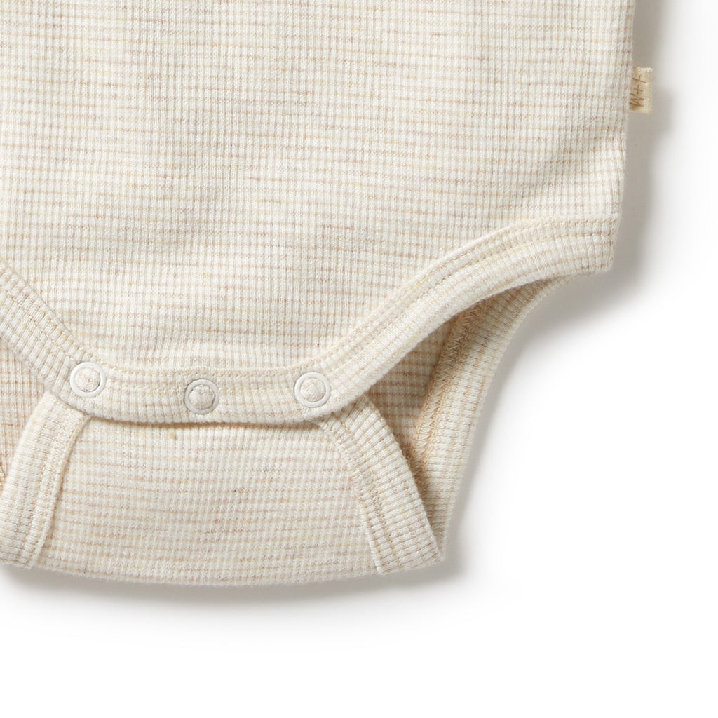 Organic Stripe Rib Kimono Bodysuit Oatmeal