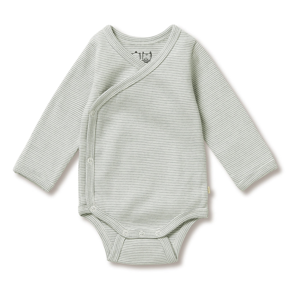 Organic Stripe Rib Kimono Bodysuit Fern