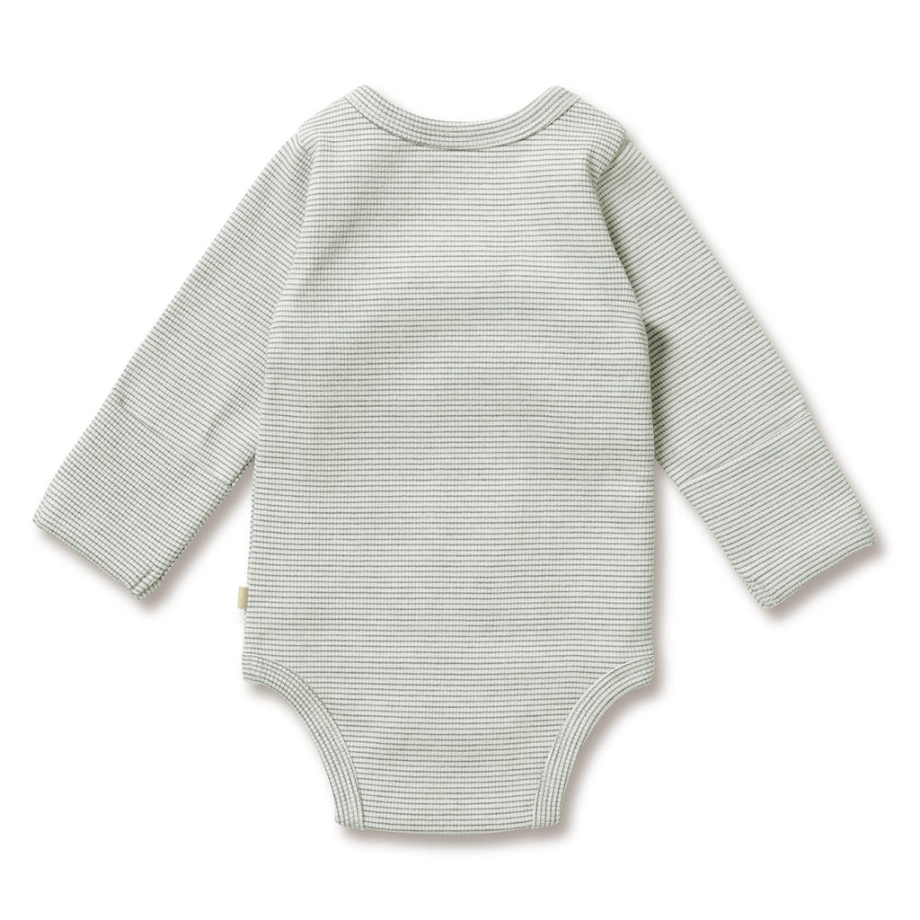 Organic Stripe Rib Kimono Bodysuit Fern