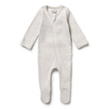 Organic Stripe Rib Zipsuit with Feet Clay
