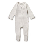 Organic Stripe Rib Zipsuit with Feet Clay