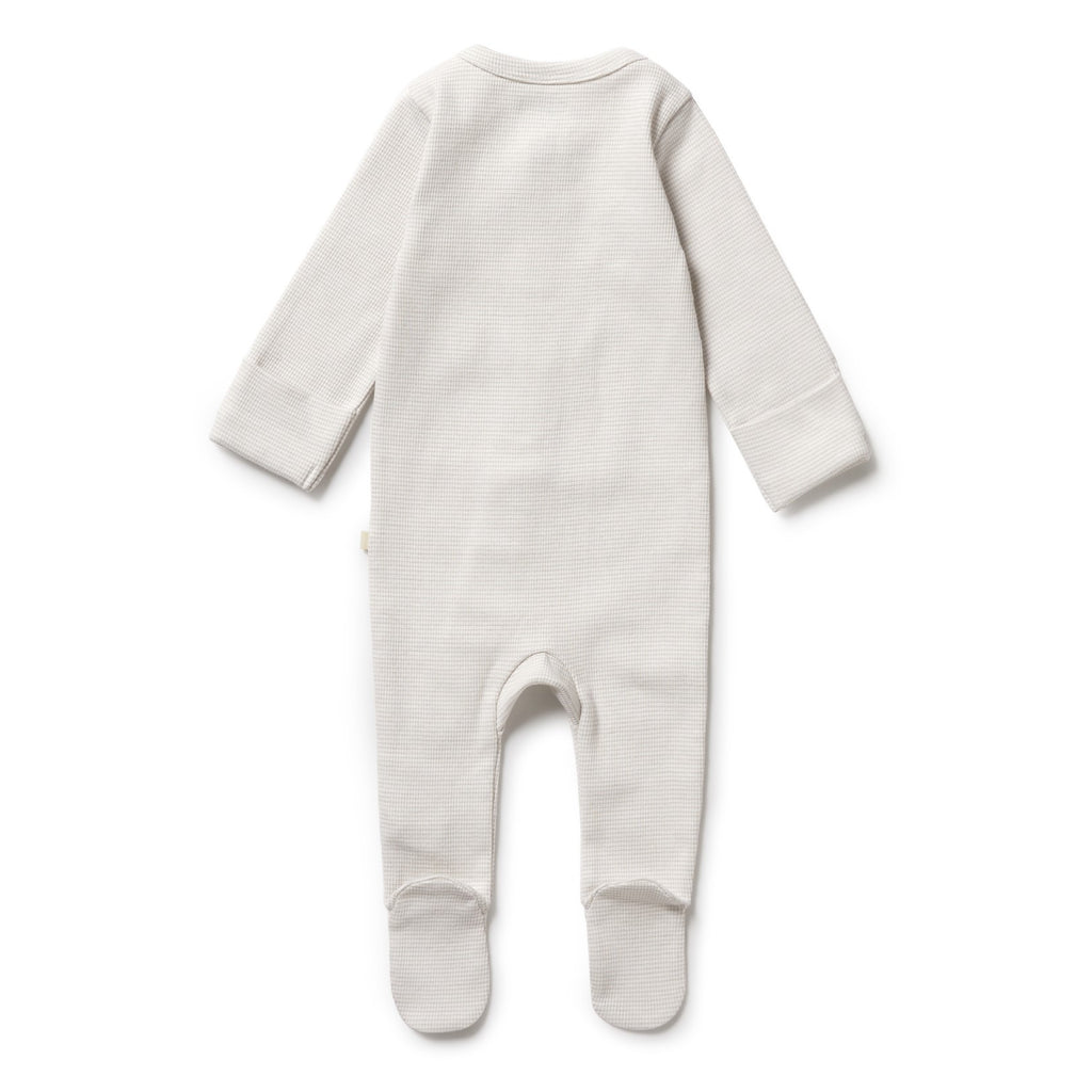 Organic Stripe Rib Zipsuit with Feet Clay