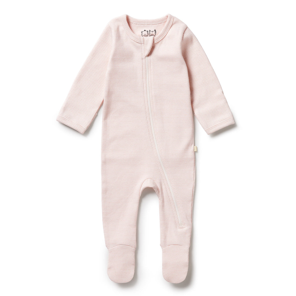 Organic Stripe Rib Zipsuit with Feet Cantaloupe