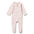 Organic Stripe Rib Zipsuit with Feet Cantaloupe