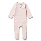 Organic Stripe Rib Zipsuit with Feet Cantaloupe