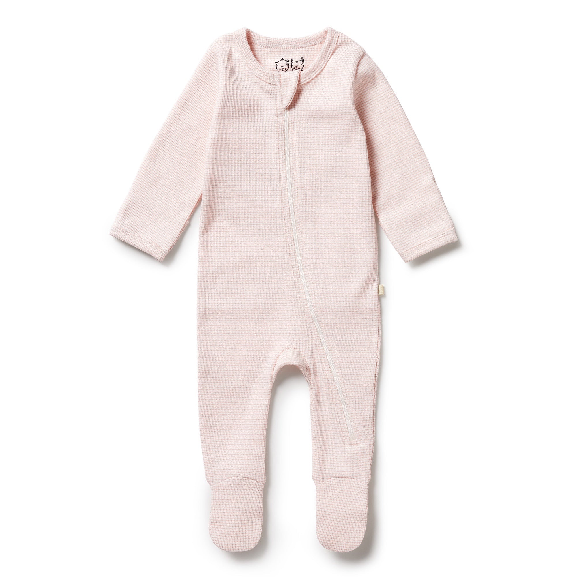 Organic Stripe Rib Zipsuit with Feet Cantaloupe