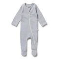 Organic Stripe Rib Zipsuit with Feet Rain Drop