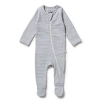 Organic Stripe Rib Zipsuit with Feet Rain Drop