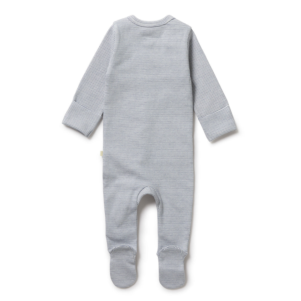 Organic Stripe Rib Zipsuit with Feet Rain Drop