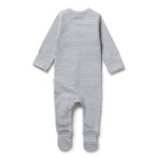Organic Stripe Rib Zipsuit with Feet Rain Drop