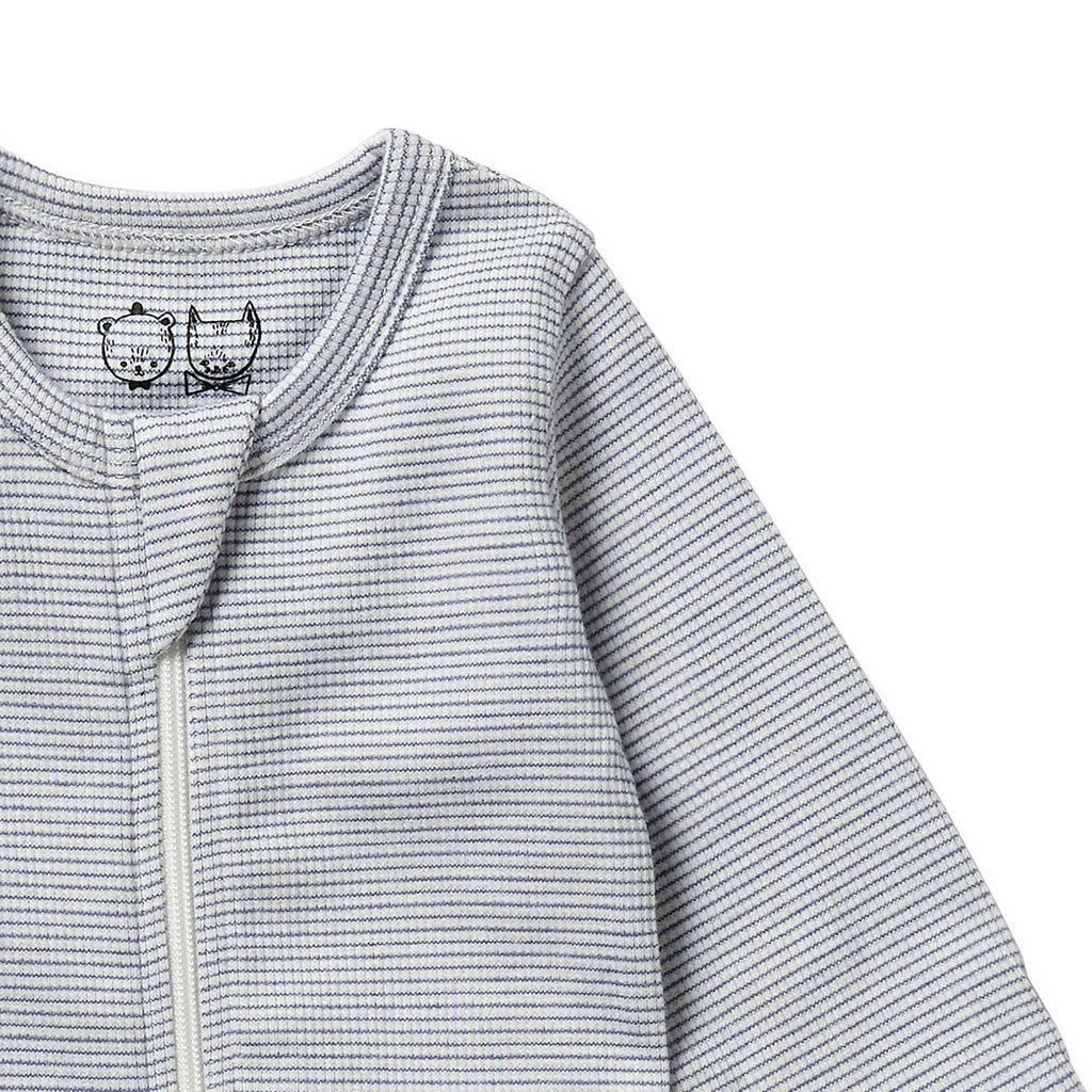 Organic Stripe Rib Zipsuit with Feet Rain Drop