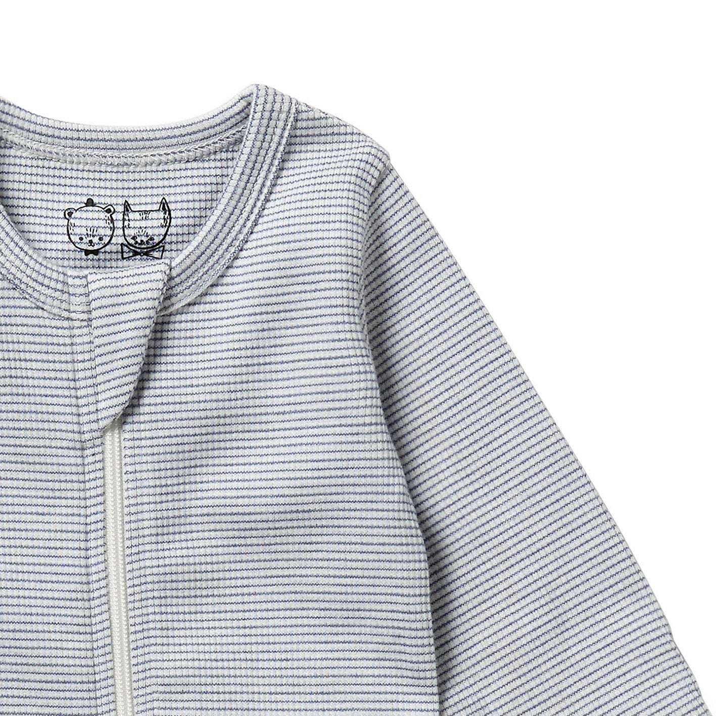Organic Stripe Rib Zipsuit with Feet Rain Drop