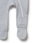 Organic Stripe Rib Zipsuit with Feet Rain Drop