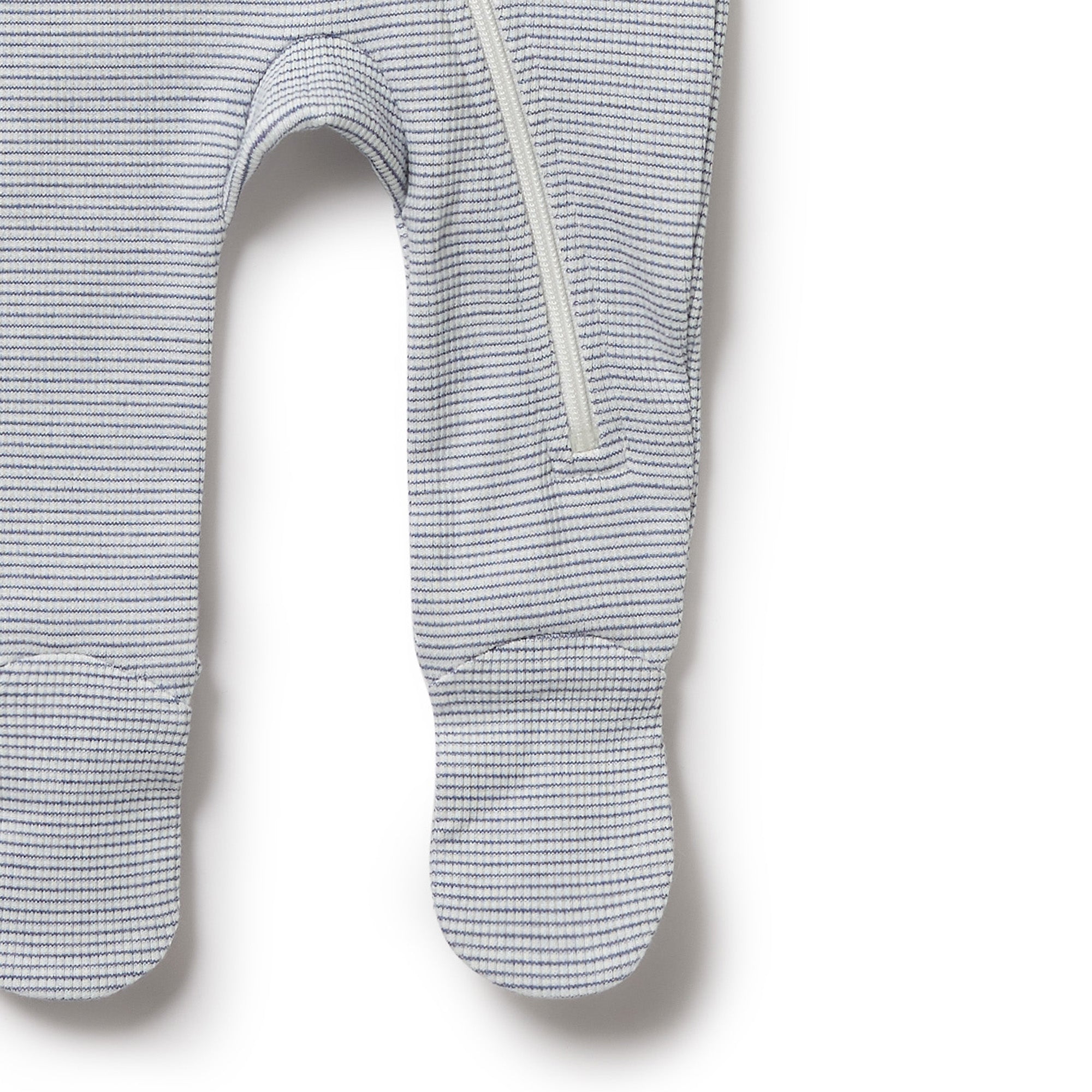 Organic Stripe Rib Zipsuit with Feet Rain Drop