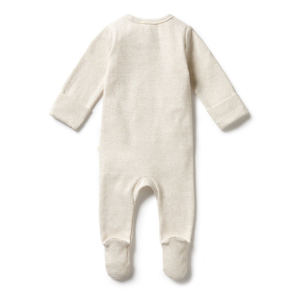 Organic Stripe Rib Zipsuit with Feet Oatmeal