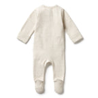 Organic Stripe Rib Zipsuit with Feet Oatmeal